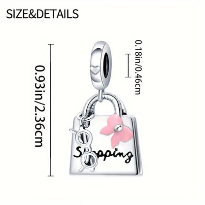 Stylish Handbag Dangle Sterling Silver Charm Hallmarked S925 for Charm Bracelet and Necklace