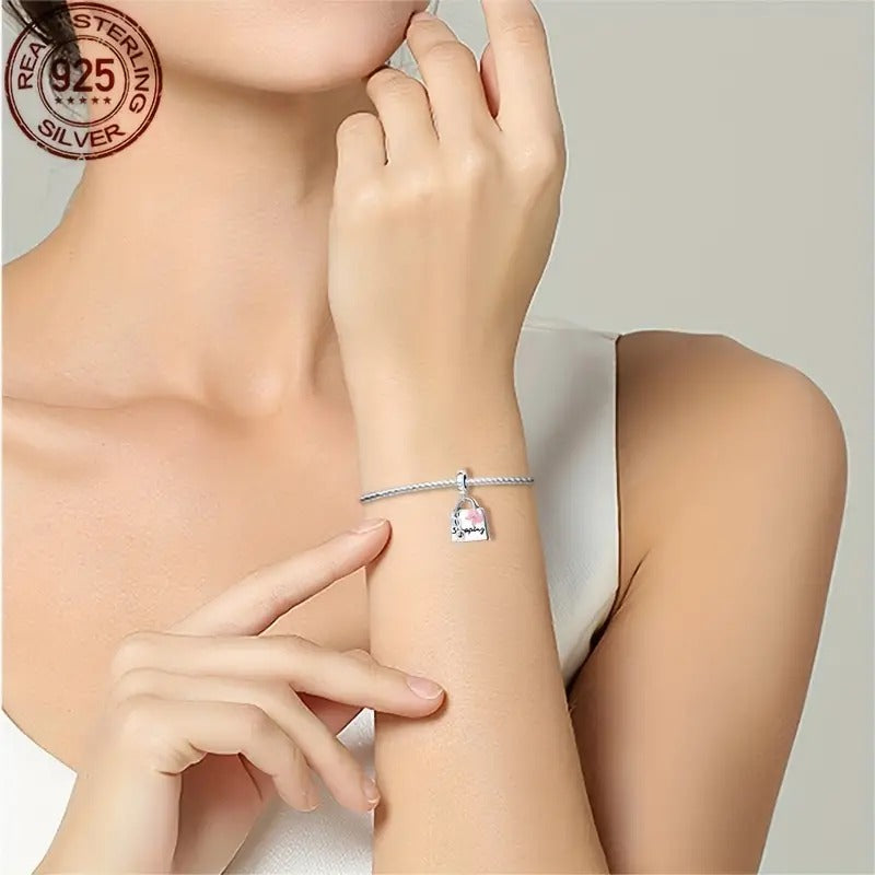 Stylish Handbag Dangle Sterling Silver Charm Hallmarked S925 for Charm Bracelet and Necklace