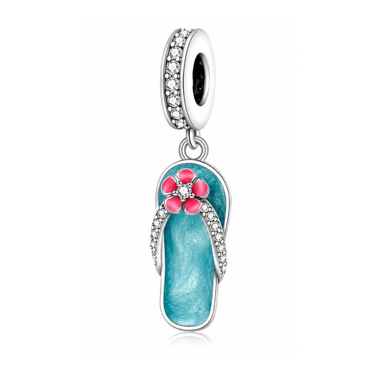 Summer Slipper Dangle Charm Hallmarked S925 for Charm Bracelet and Necklace