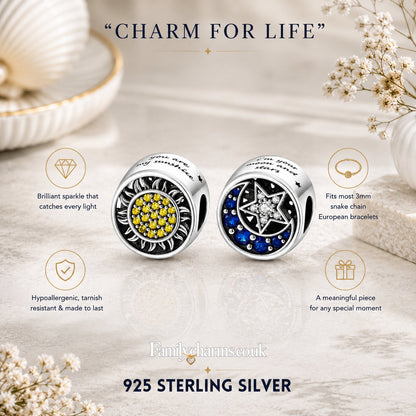 Sun Moon & Star Bead Charm Hallmarked S925 for Charm Bracelet and Necklace