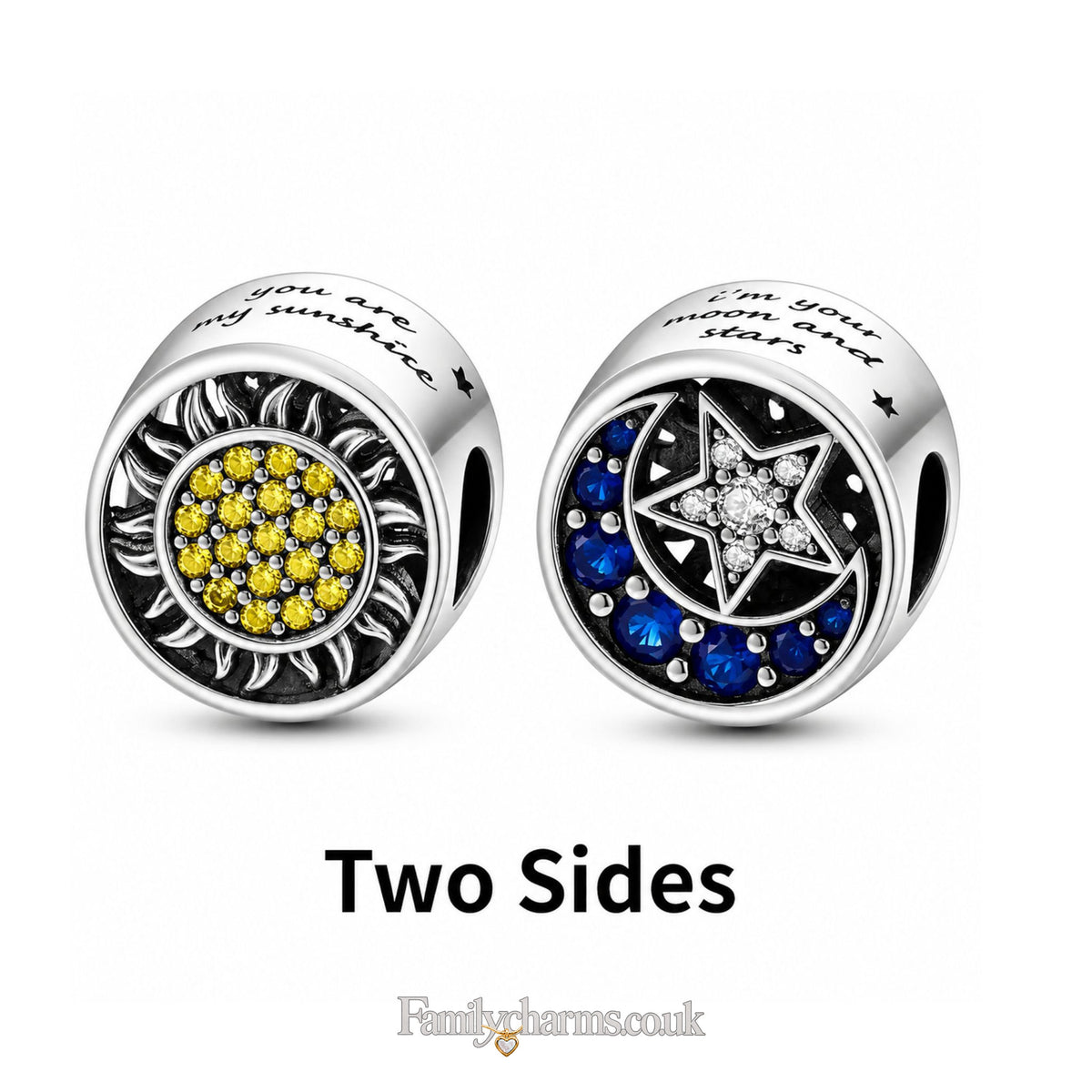 Sun Moon & Star Bead Charm Hallmarked S925 for Charm Bracelet and Necklace