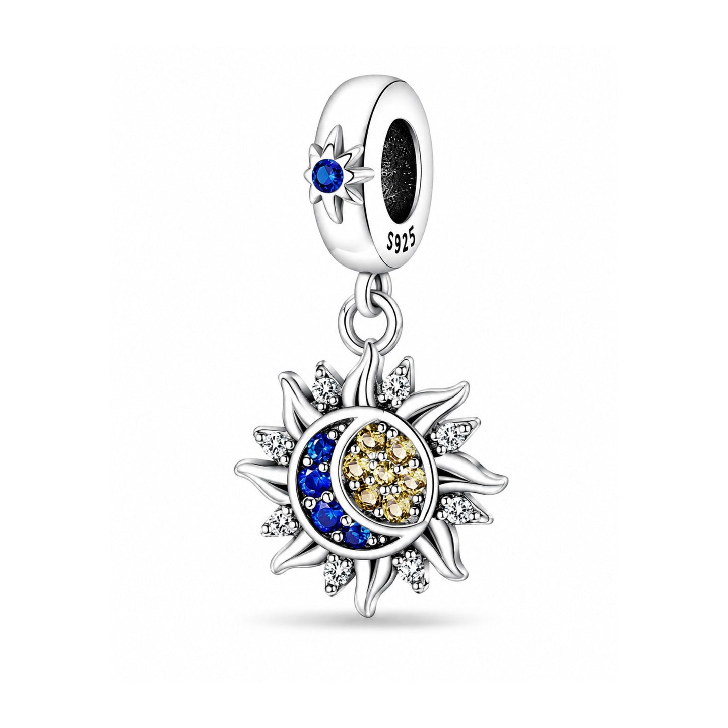 Star, Sun & Moon Pendant Charm for Bracelet, S925 Sterling Silver