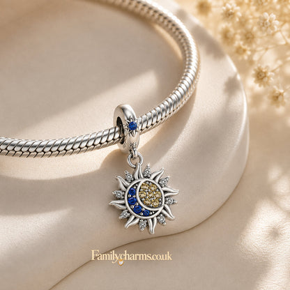 Star, Sun & Moon Pendant Charm for Bracelet, S925 Sterling Silver