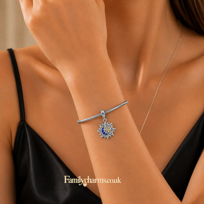 Star, Sun & Moon Pendant Charm for Bracelet, S925 Sterling Silver