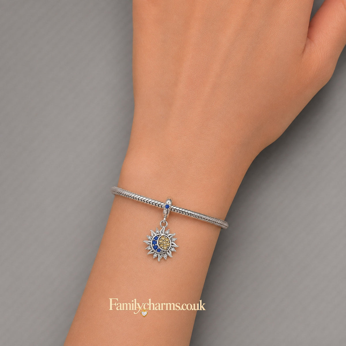 Star, Sun & Moon Pendant Charm for Bracelet, S925 Sterling Silver