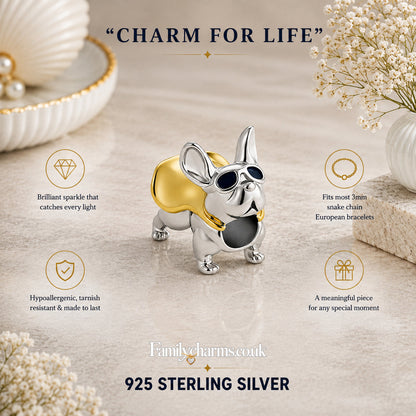 Super French Bulldog Puppy Pet Charm for Bracelet, S925 Sterling Silver