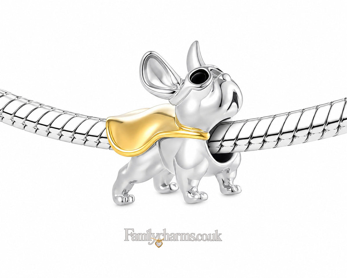 Super French Bulldog Puppy Pet Charm for Bracelet, S925 Sterling Silver