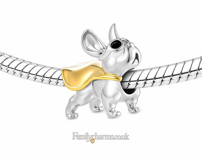 Super French Bulldog Puppy Pet Charm for Bracelet, S925 Sterling Silver