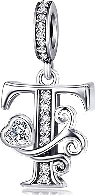 Classic Alphabet Letters A to Z Sterling Silver Dangle Charm Hallmarked S925 for Charm Bracelet and Necklace