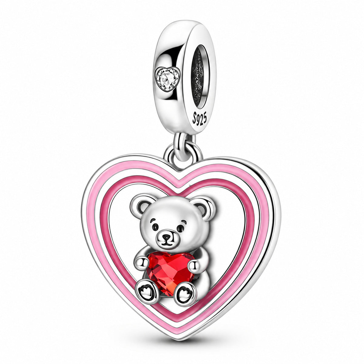 S925 Sterling Silver Teddy Bear Heart Charm For Bracelets