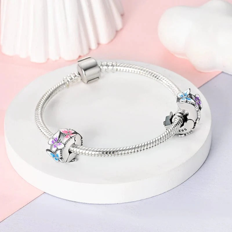 Three Butterflies Clip Sterling Silver Charm Hallmarked S925 for Charm Bracelet and Necklace