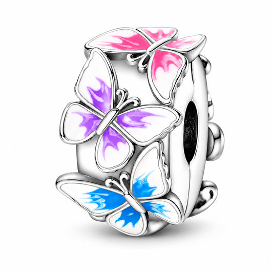 Three Butterflies Clip Sterling Silver Charm Hallmarked S925 for Charm Bracelet and Necklace