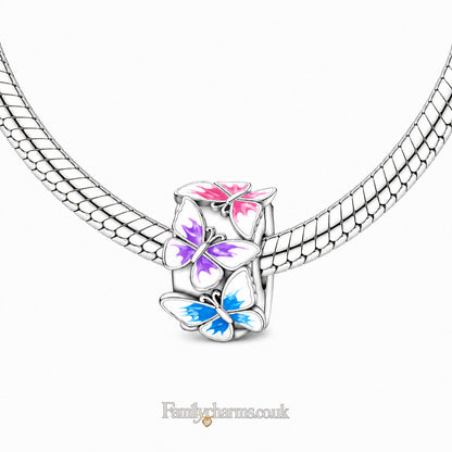 Three Butterflies Clip Sterling Silver Charm Hallmarked S925 for Charm Bracelet and Necklace