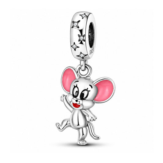Tom Mouse Dangle Charm for Bracelet, S925 Sterling Silver