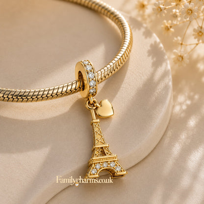 Tower & Heart Charm Hallmarked S925 for Charm Bracelet and Necklace