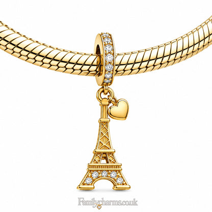 Tower & Heart Charm Hallmarked S925 for Charm Bracelet and Necklace
