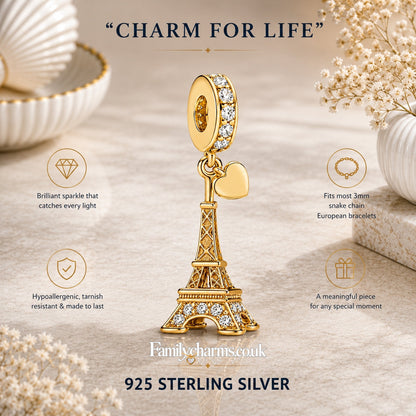 Tower & Heart Charm Hallmarked S925 for Charm Bracelet and Necklace