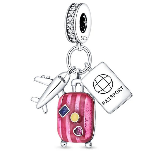 Travel Holiday Dangle Charm for Bracelet, S925 Sterling Silver