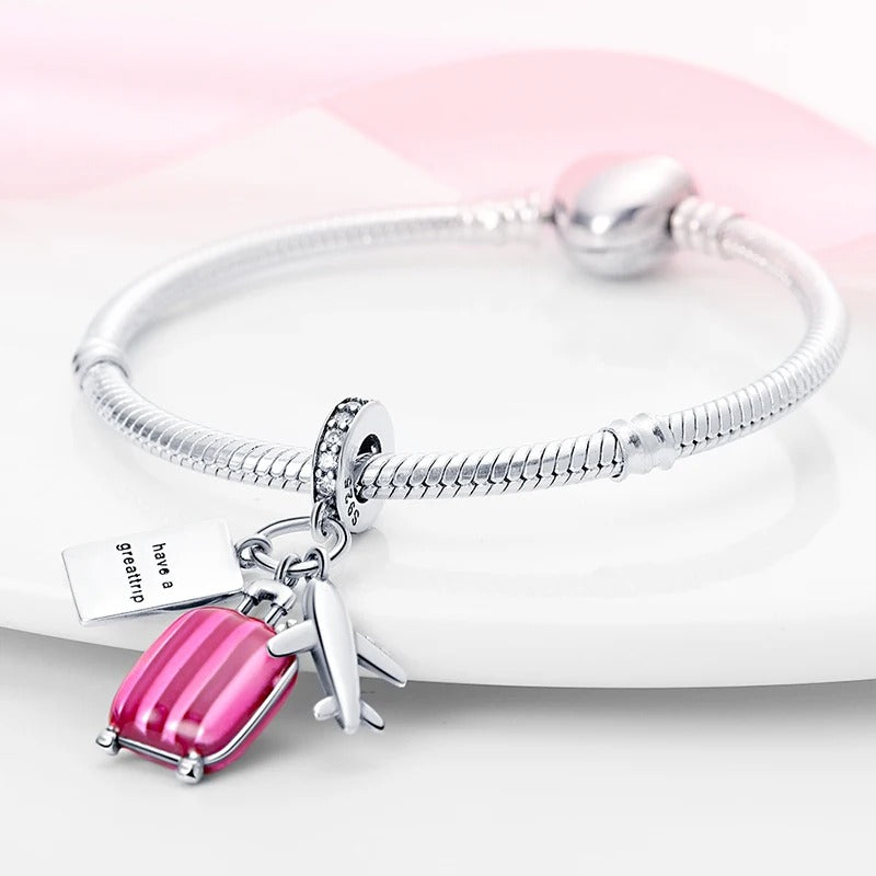 Travel Holiday Dangle Charm for Bracelet, S925 Sterling Silver