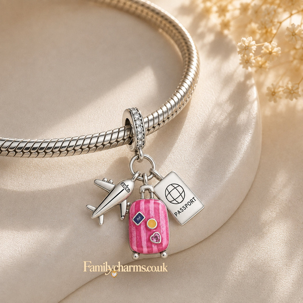 Travel Holiday Dangle Sterling Silver Charm Hallmarked S925 for Charm Bracelet and Necklace
