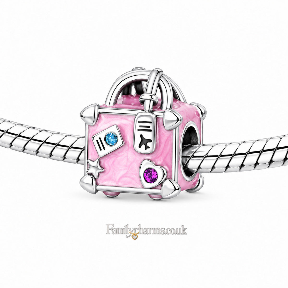 Travel Suitcase Luggage Bag Charm Hallmarked S925 for Charm Bracelet and Necklace