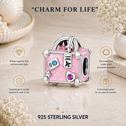 Travel Suitcase Luggage Bag Charm Hallmarked S925 for Charm Bracelet and Necklace
