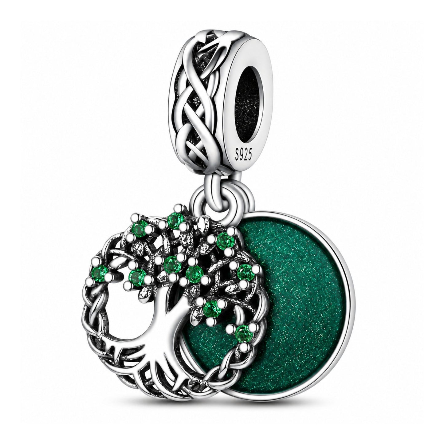 Tree of Life Green Pendant Sterling Silver Charm Hallmarked S925 for Charm Bracelet and Necklace