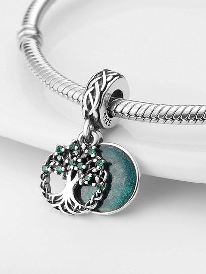 Tree of Life Green Pendant Sterling Silver Charm Hallmarked S925 for Charm Bracelet and Necklace