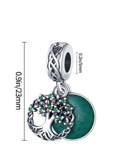 Tree of Life Green Pendant Sterling Silver Charm Hallmarked S925 for Charm Bracelet and Necklace