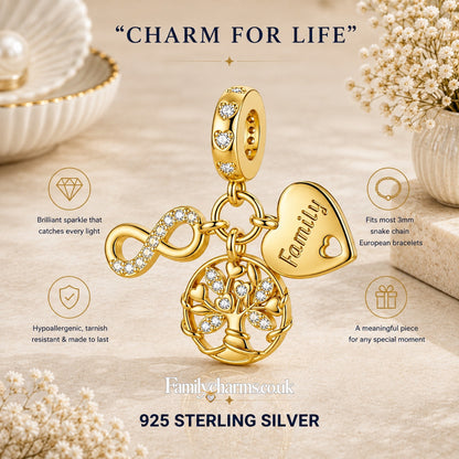 Family Tree Sterling Silver Charm Hallmarked S925 for Charm Bracelet and Necklace