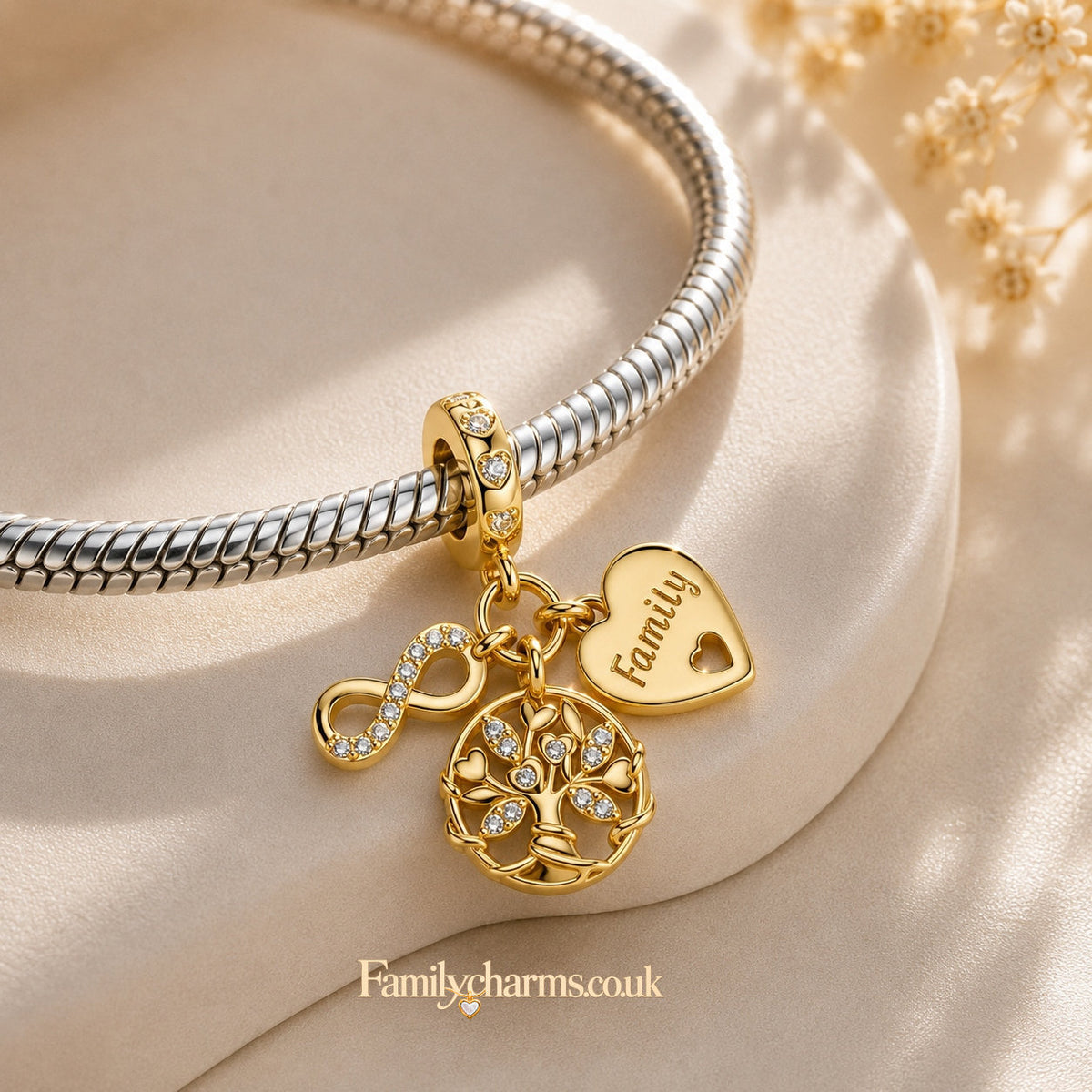 Family Tree Sterling Silver Charm Hallmarked S925 for Charm Bracelet and Necklace