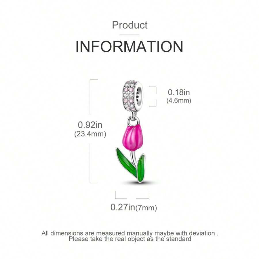 Tulip Flower Dangle Charm for Bracelet, S925 Sterling Silver