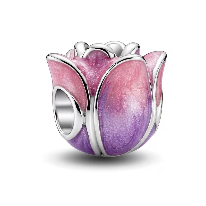 S925 Sterling Silver Tulip Flower Bead Charm for Bracelets