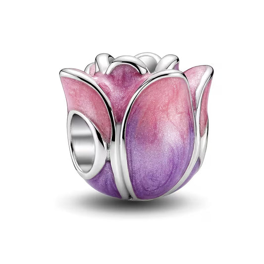 S925 Sterling Silver Tulip Flower Bead Charm for Bracelets