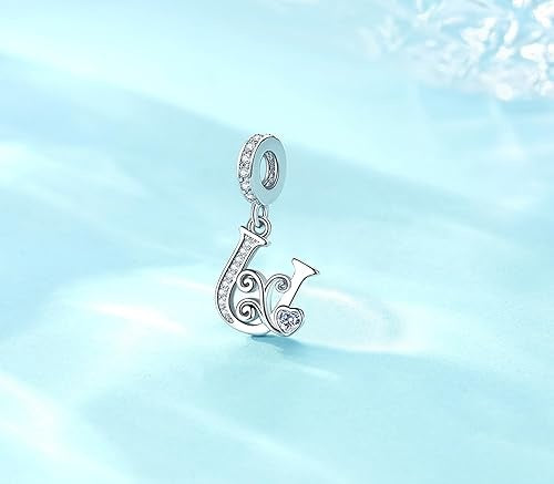Classic Alphabet Letters A to Z Sterling Silver Dangle Charm Hallmarked S925 for Charm Bracelet and Necklace