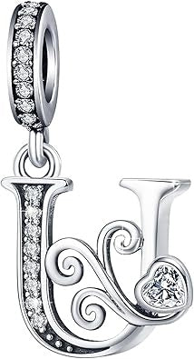 Classic Alphabet Letters A to Z Sterling Silver Dangle Charm Hallmarked S925 for Charm Bracelet and Necklace