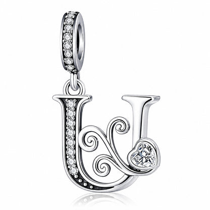 Classic Alphabet Letters A to Z Sterling Silver Dangle Charm Hallmarked S925 for Charm Bracelet and Necklace