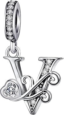 Classic Alphabet Letters A to Z Sterling Silver Dangle Charm Hallmarked S925 for Charm Bracelet and Necklace