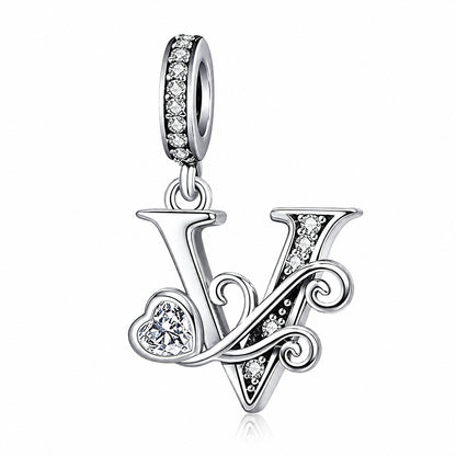 Classic Alphabet Letters A to Z Sterling Silver Dangle Charm Hallmarked S925 for Charm Bracelet and Necklace