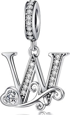 Classic Alphabet Letters A to Z Sterling Silver Dangle Charm Hallmarked S925 for Charm Bracelet and Necklace