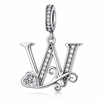 Classic Alphabet Letters A to Z Sterling Silver Dangle Charm Hallmarked S925 for Charm Bracelet and Necklace
