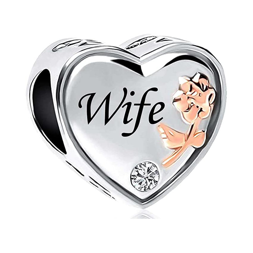 Wife I Love You Heart Charm for Bracelet, S925 Sterling Silver