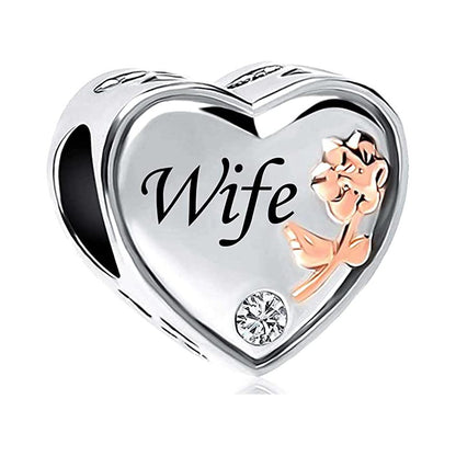 Wife I Love You Heart Charm for Bracelet, S925 Sterling Silver