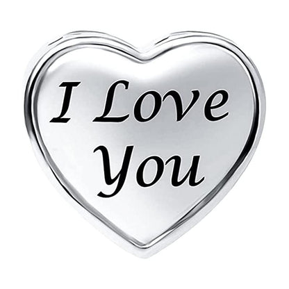 Wife I Love You Heart Charm for Bracelet, S925 Sterling Silver
