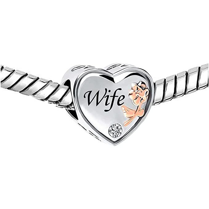 Wife I Love You Heart Charm for Bracelet, S925 Sterling Silver