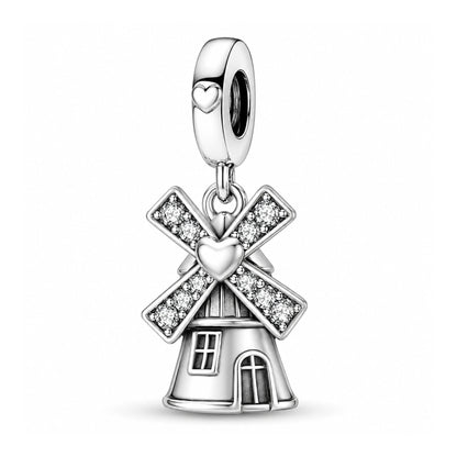 Windmill Dangle Sterling Silver Charm Hallmarked S925 for Charm Bracelet and Necklace
