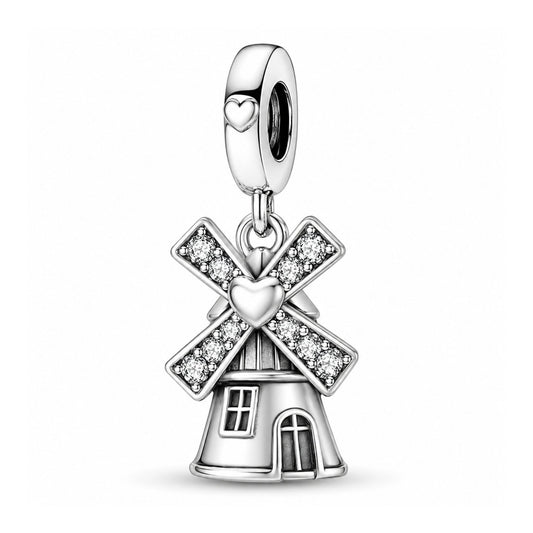 Windmill Dangle Sterling Silver Charm Hallmarked S925 for Charm Bracelet and Necklace