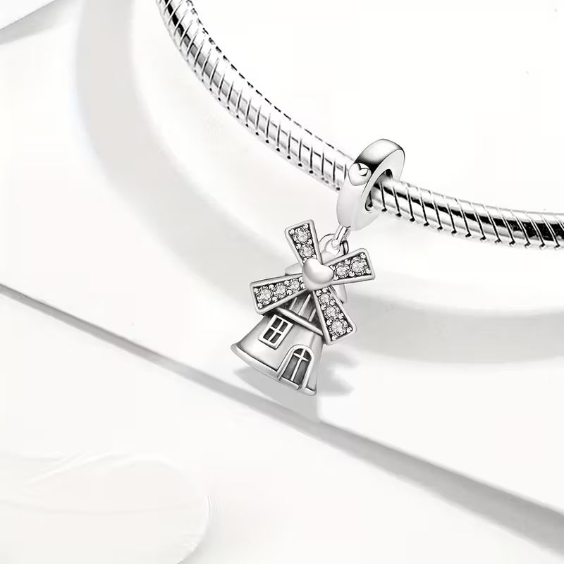 Windmill Dangle Sterling Silver Charm Hallmarked S925 for Charm Bracelet and Necklace
