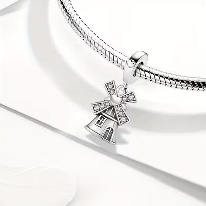 Windmill Dangle Sterling Silver Charm Hallmarked S925 for Charm Bracelet and Necklace