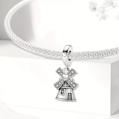 Windmill Dangle Sterling Silver Charm Hallmarked S925 for Charm Bracelet and Necklace